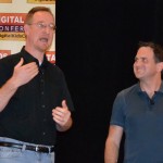 In their keynote "From Hardcore Gaming to the Kids Market with Wizard 101 Creators,"  Josef Hall, Vice President of Development at KingsIsle Entertainment, (left) and Todd Coleman, Vice President and Creative Director at KingsIsle Entertainment, (right) discussed how they went from making more mature games to a highly popular children's online game.